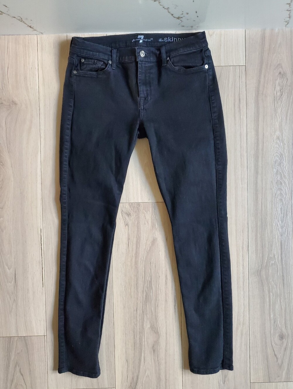 7 For All Mankind Jeans Womens 29 Black High Rise Skinny Stretch Premium Washed